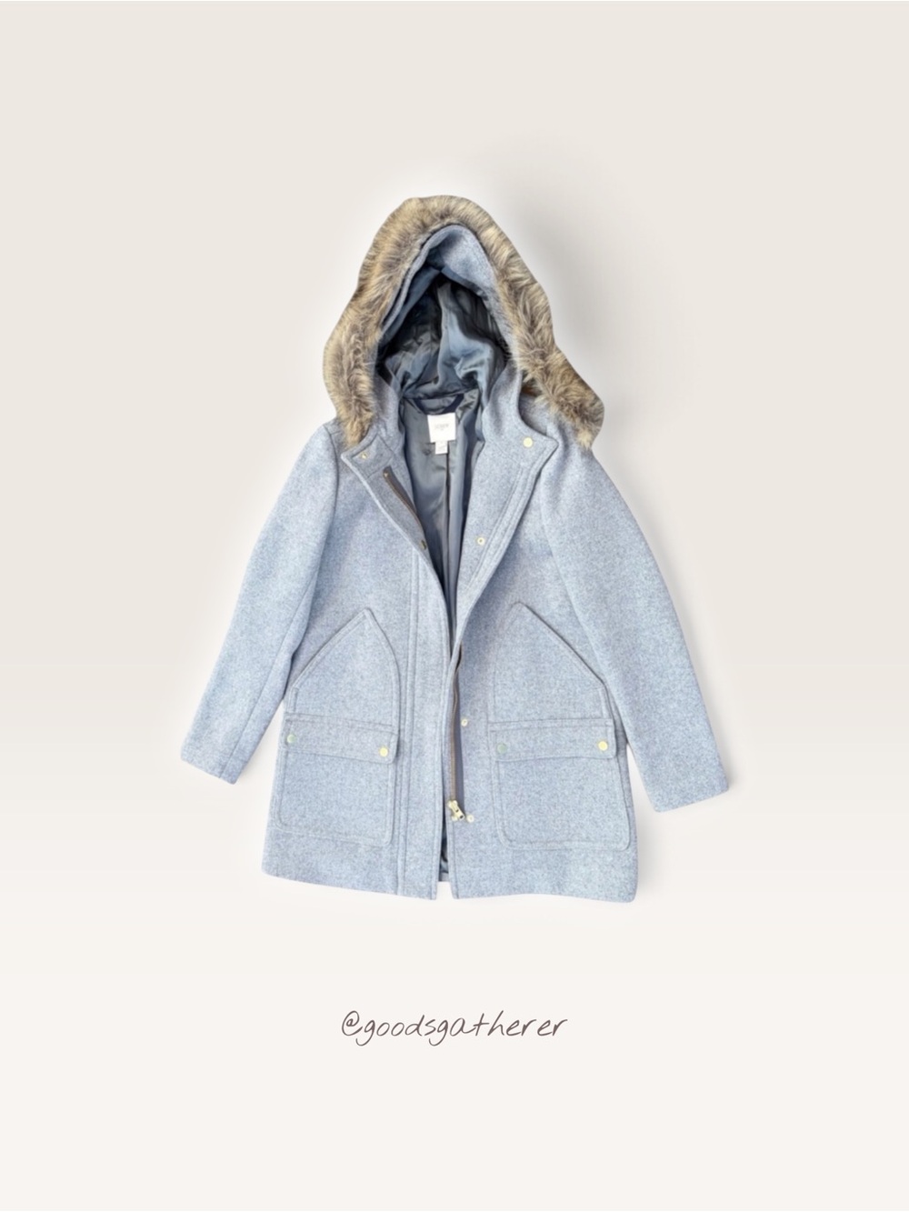 J.Crew 50% Wool Parka Coat Faux Fur Hood Gray Size 2